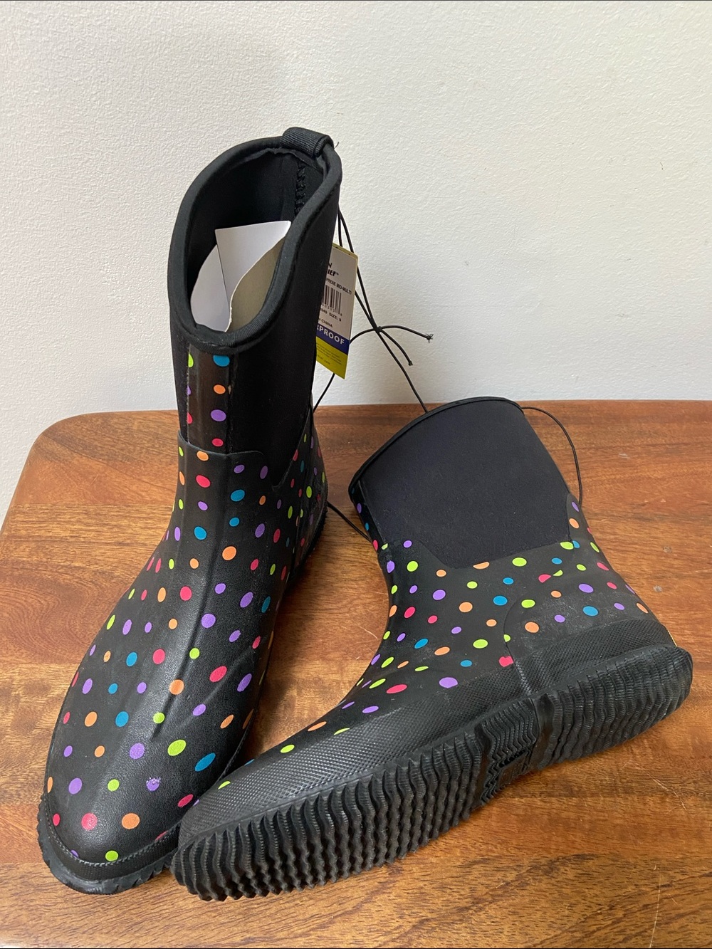 Western Chief Ditsy Dot Black Rain Boots with Multicolor Polka Dots-New
